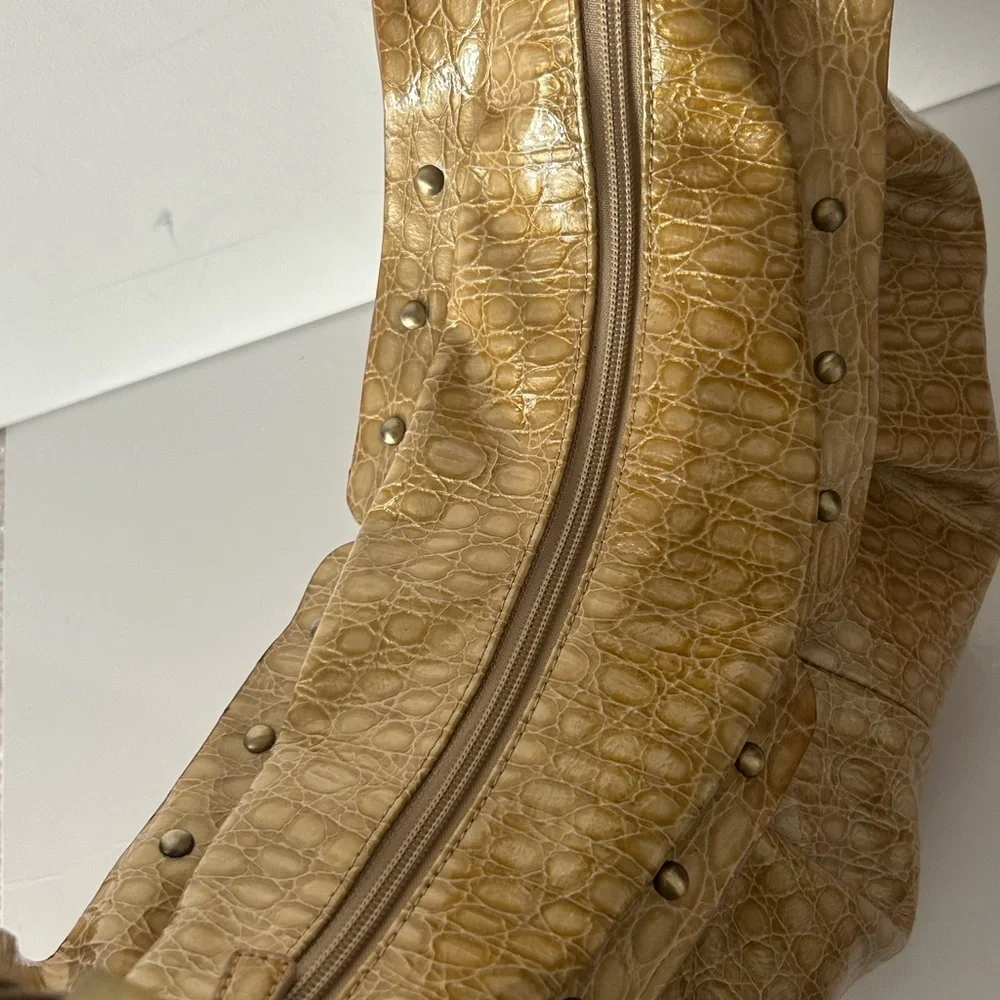 Charlie Lapson Metallic Gold Croc Embossed Hobo Shoulder Bag